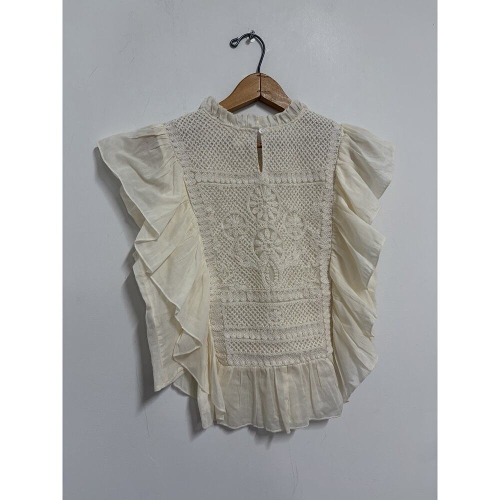 JOIE Ruffle Crochet Top Ivory Eyelet Sleeveless Western Victorian Romantic Sz S - Picture 5 of 7